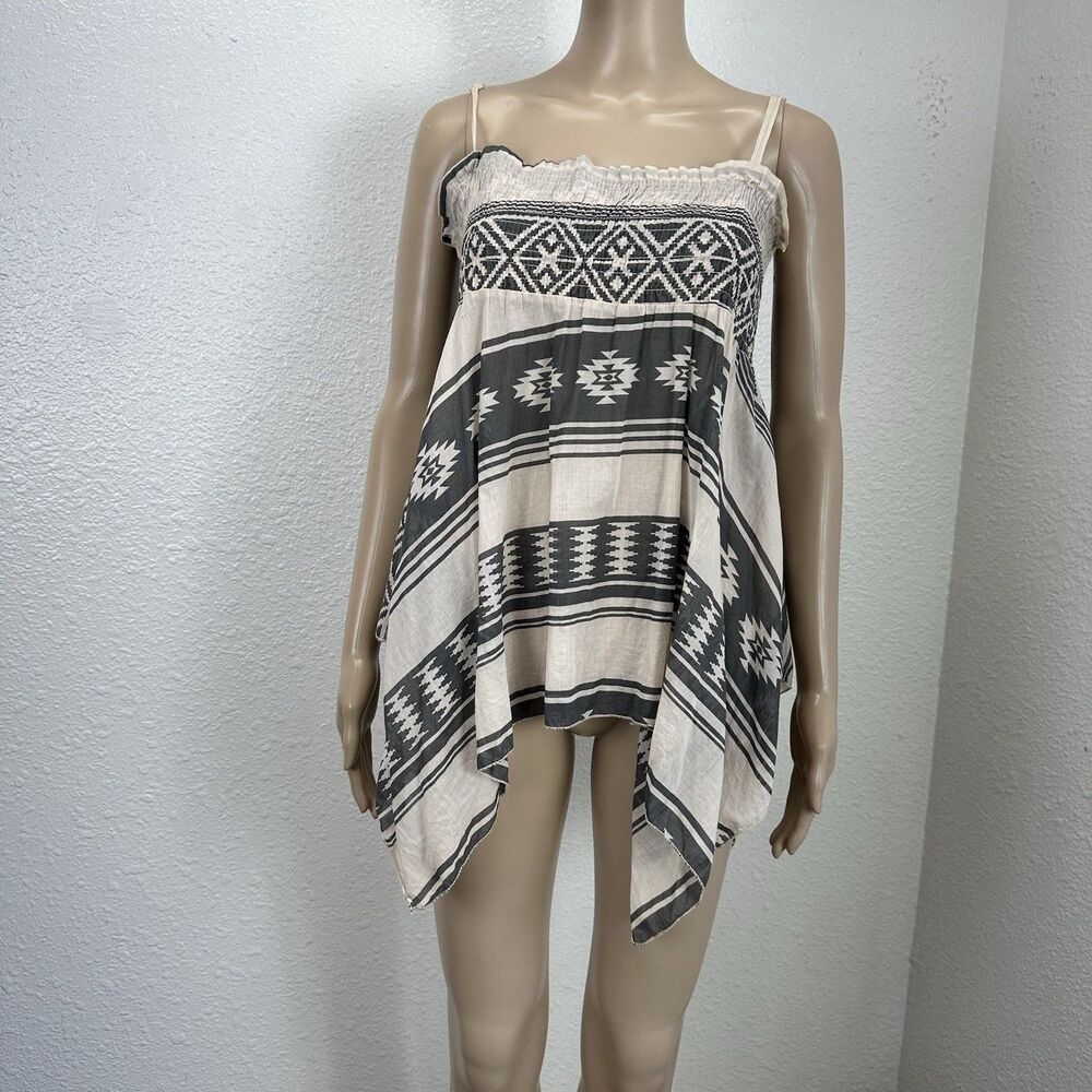 Kosmika Asymmetric Handkerchief Tank Top Shirt Y2K Retro Aztec Boho M